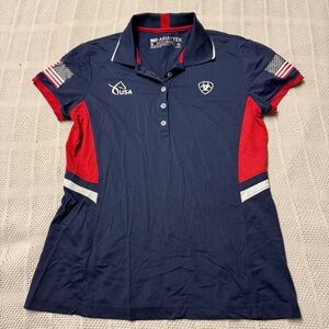 Ariat Tek Women’s Navy and Red Polo Shirt M USA Equestrian Team